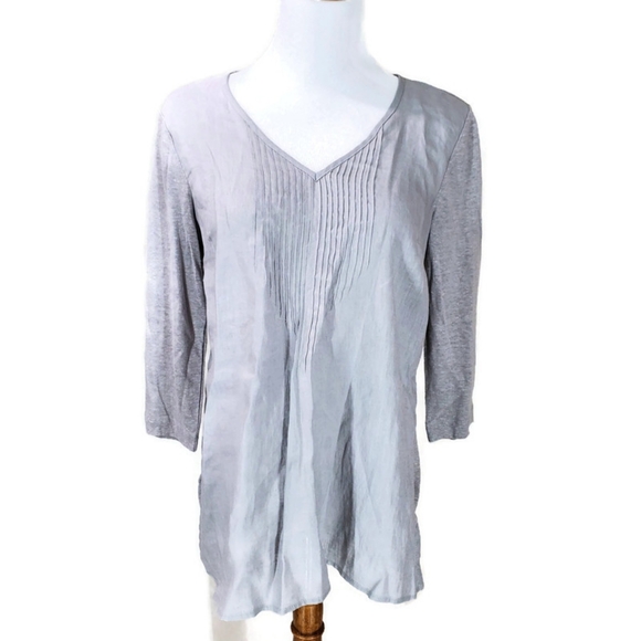 NWT J.Jill Love Linen 100% Linen Grey Pintuck Tunic 3/4 Sleeve Top SZ XS/P - Picture 2 of 13
